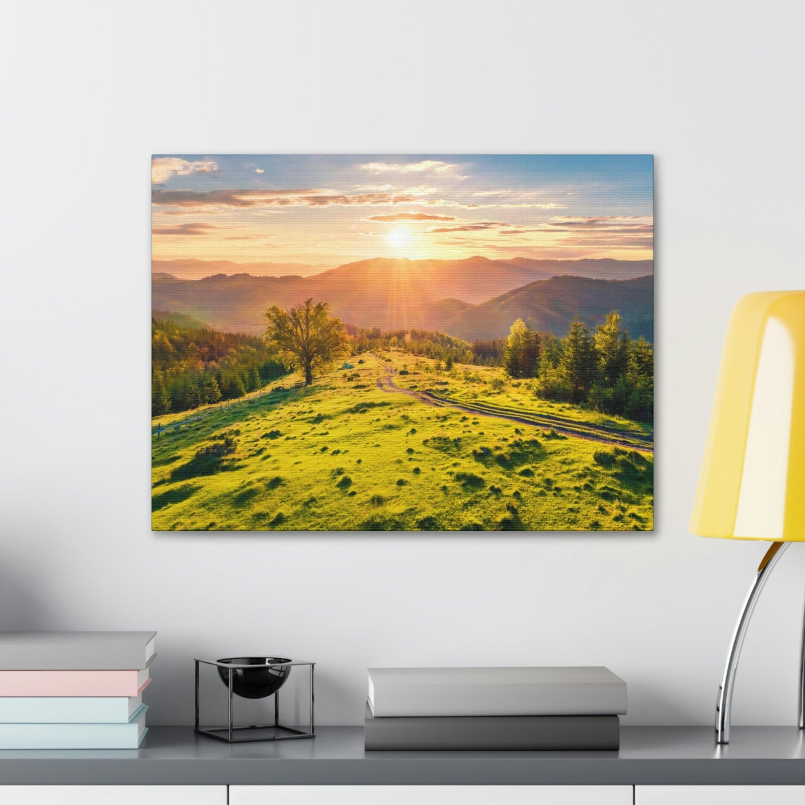 Sunrise Mountain Valley Scene Beautiful Fabulous Summer Beauty Nature Scene Carpathian Mountains Wall Art Ready to Hang Unframed-Express Your Love Gifts