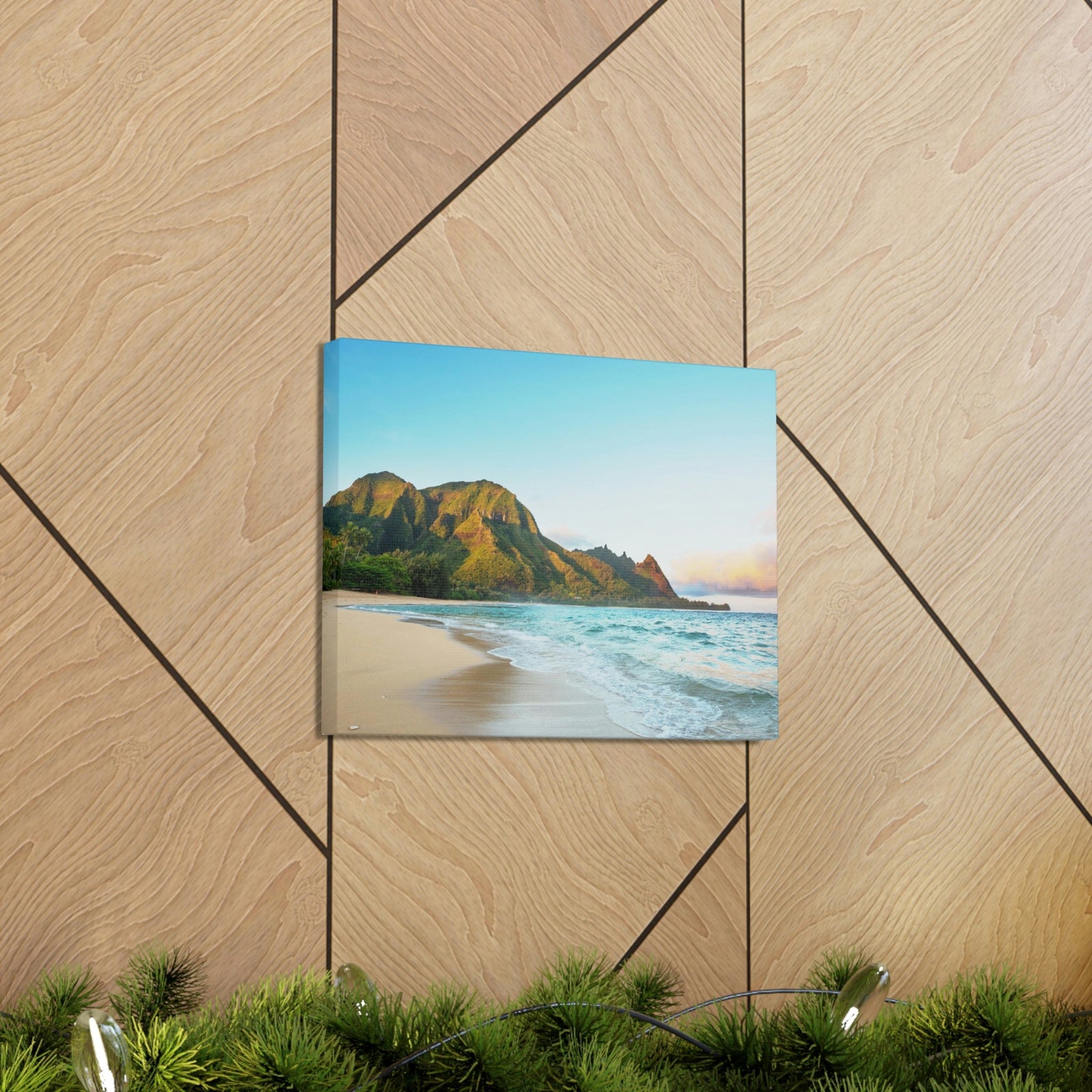 Surprising Big Mountain at the Beach Scene Beautiful Awesome and Relaxing Sea Beauty Nature Scene Green Mountains and Shore Wall Art Ready to Hang Unframed-Express Your Love Gifts