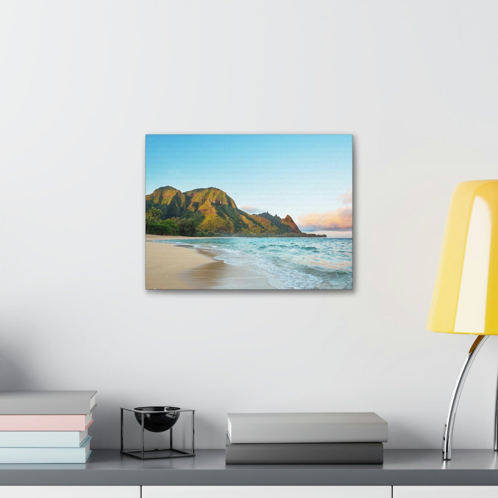 Surprising Big Mountain at the Beach Scene Beautiful Awesome and Relaxing Sea Beauty Nature Scene Green Mountains and Shore Wall Art Ready to Hang Unframed-Express Your Love Gifts