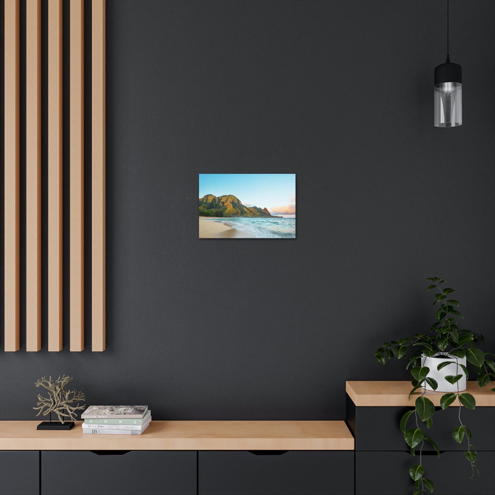 Surprising Big Mountain at the Beach Scene Beautiful Awesome and Relaxing Sea Beauty Nature Scene Green Mountains and Shore Wall Art Ready to Hang Unframed-Express Your Love Gifts