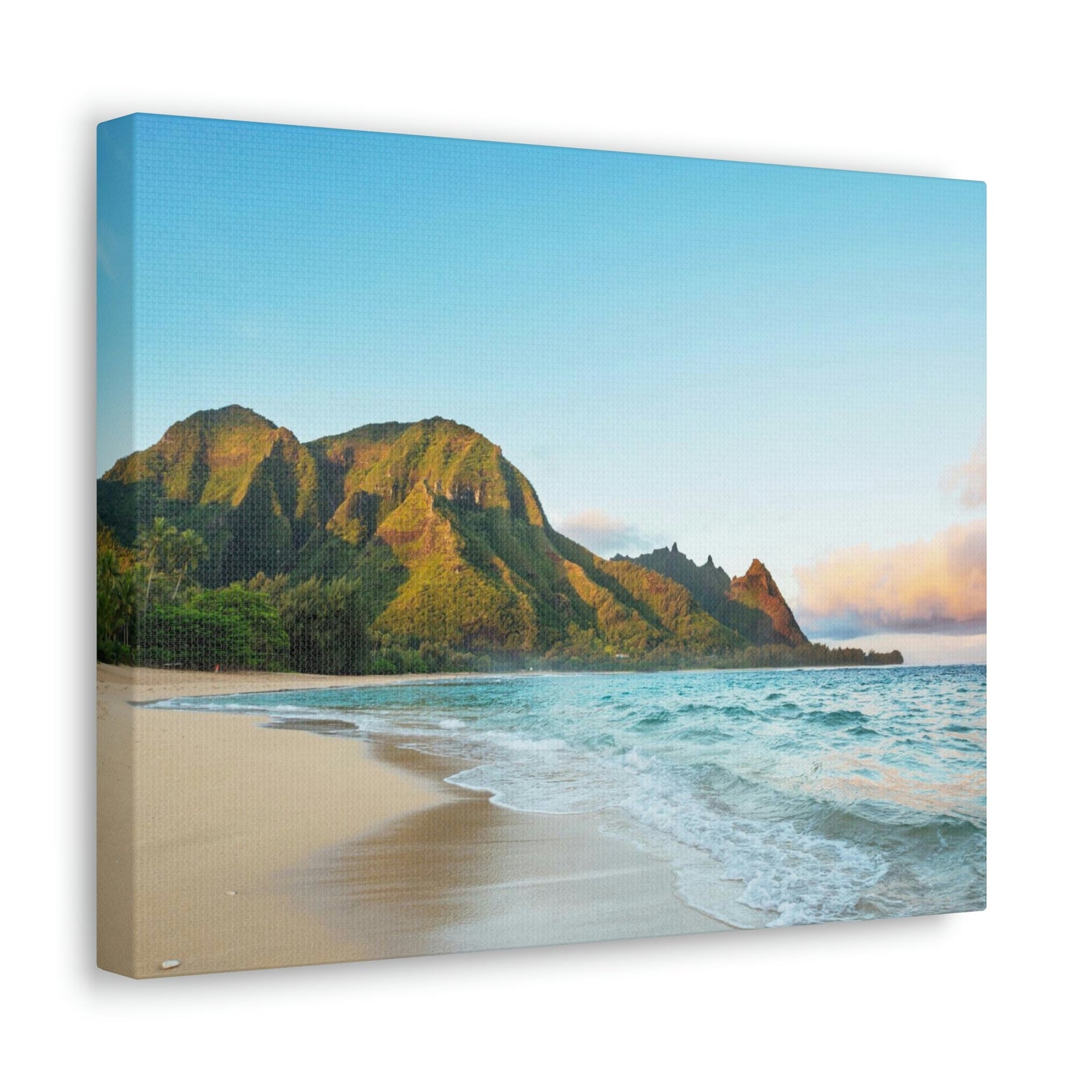 Surprising Big Mountain at the Beach Scene Beautiful Awesome and Relaxing Sea Beauty Nature Scene Green Mountains and Shore Wall Art Ready to Hang Unframed-Express Your Love Gifts
