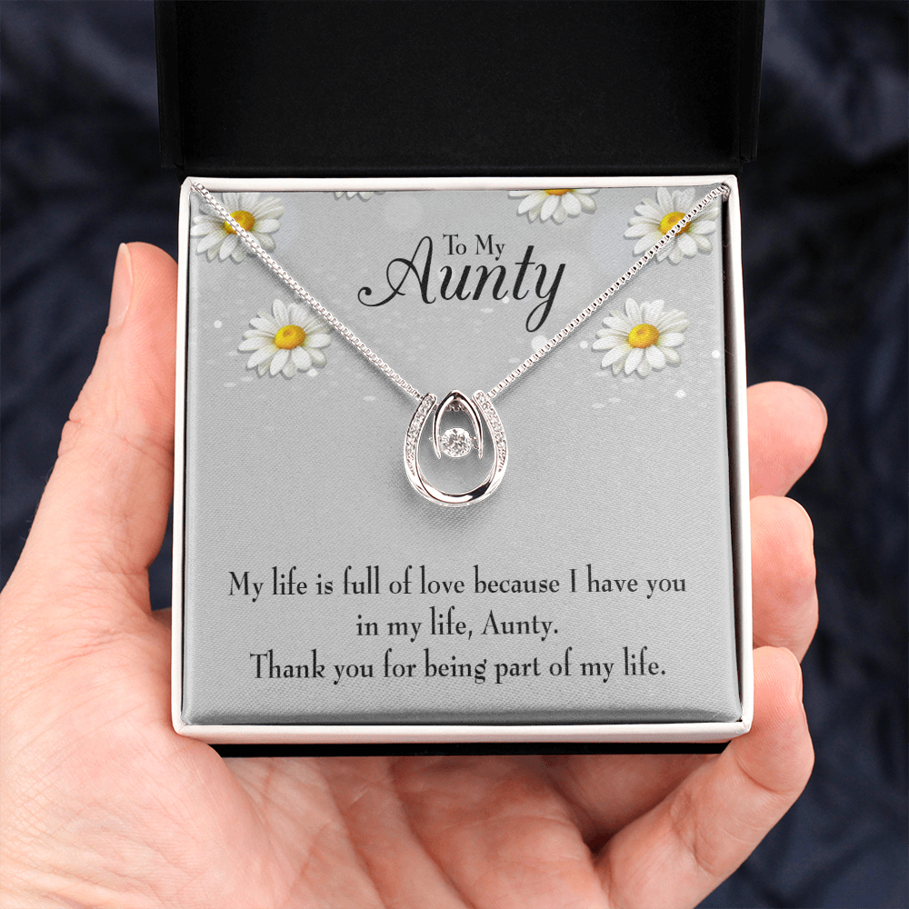 Thank You Auntie Lucky Horseshoe Necklace Message Card 14k w CZ Crystals-Express Your Love Gifts