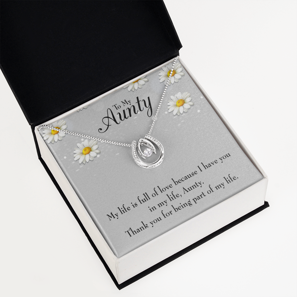 Thank You Auntie Lucky Horseshoe Necklace Message Card 14k w CZ Crystals-Express Your Love Gifts
