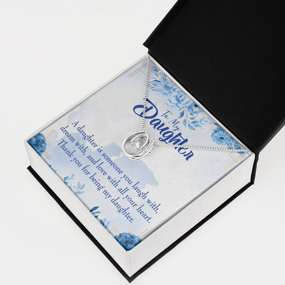 Thank You for Being my Daughter Lucky Horseshoe Necklace Message Card 14k w CZ Crystals-Express Your Love Gifts