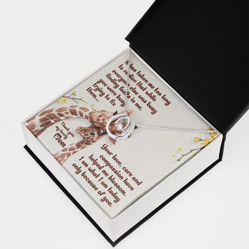 Thank You Mom Final Lucky Horseshoe Necklace Message Card 14k w CZ Crystals-Express Your Love Gifts