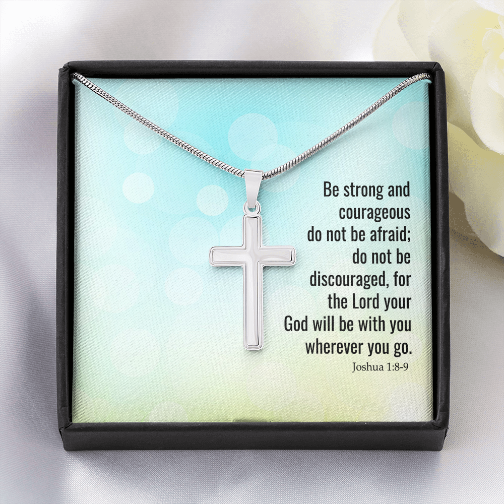 The Lord Your God Will Be With You Joshua 1:8-9 Cross Card Necklace w Stainless Steel Pendant-Express Your Love Gifts