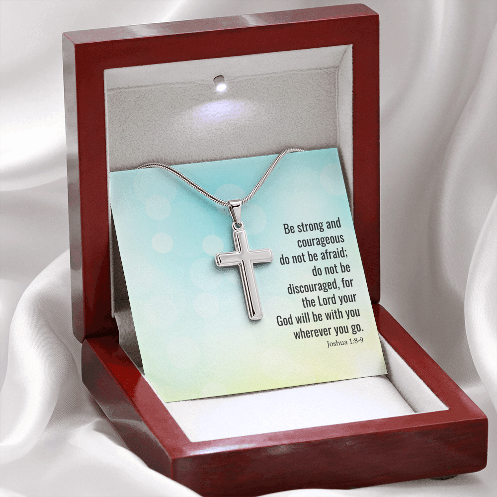 The Lord Your God Will Be With You Joshua 1:8-9 Cross Card Necklace w Stainless Steel Pendant-Express Your Love Gifts
