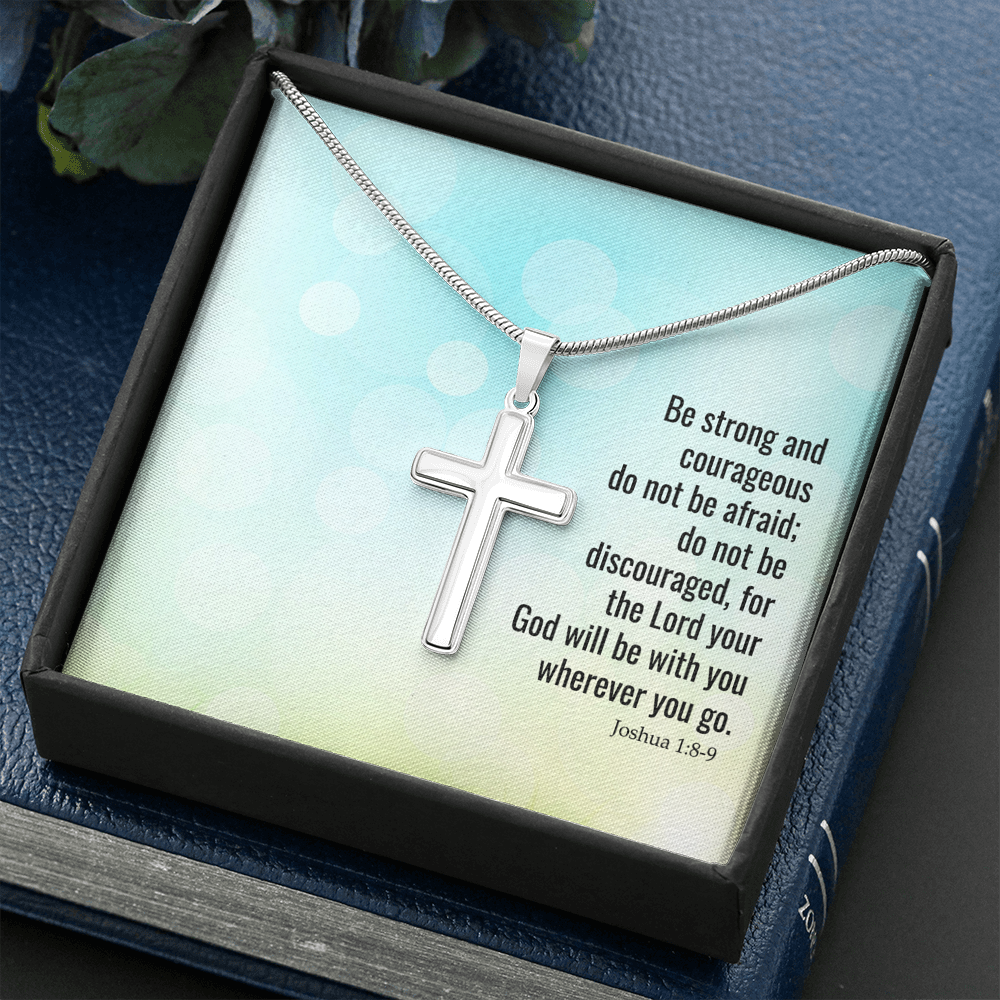 The Lord Your God Will Be With You Joshua 1:8-9 Cross Card Necklace w Stainless Steel Pendant-Express Your Love Gifts