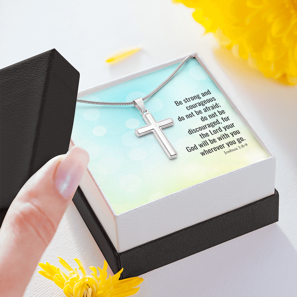 The Lord Your God Will Be With You Joshua 1:8-9 Cross Card Necklace w Stainless Steel Pendant-Express Your Love Gifts