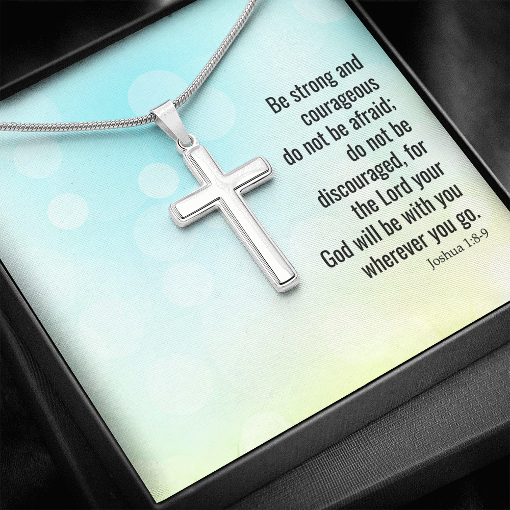 The Lord Your God Will Be With You Joshua 1:8-9 Cross Card Necklace w Stainless Steel Pendant-Express Your Love Gifts