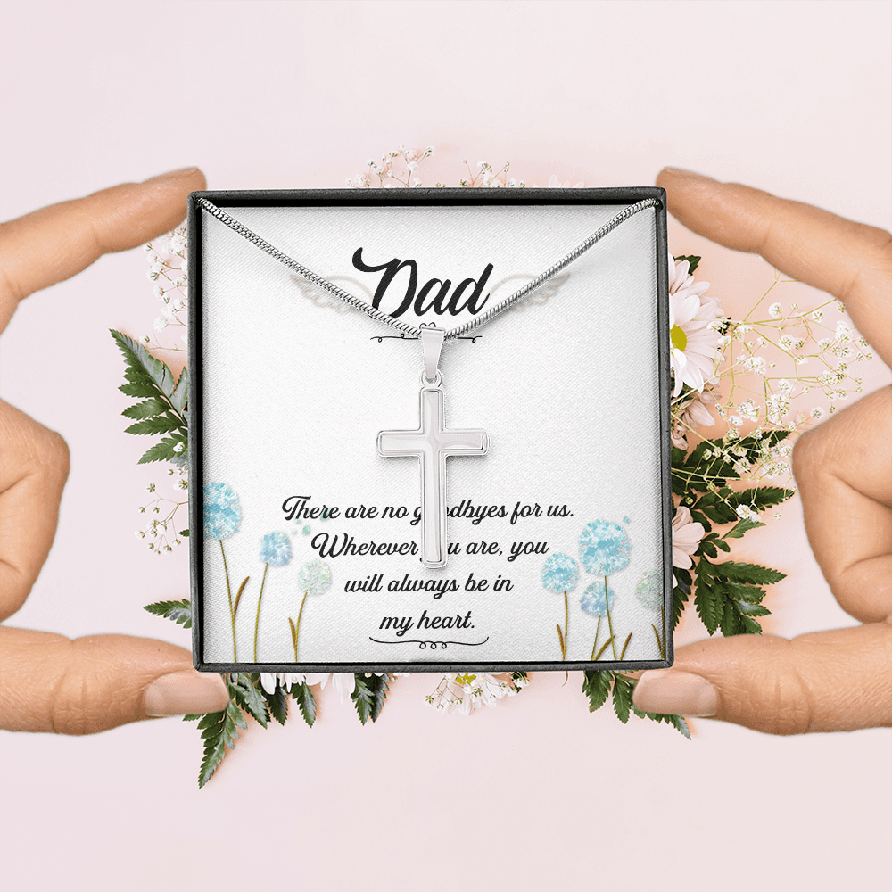 There Are no Goodbyes Dad Memorial Gift Dad Memorial Cross Necklace Sympathy Gift Loss of Father Condolence Message Card-Express Your Love Gifts