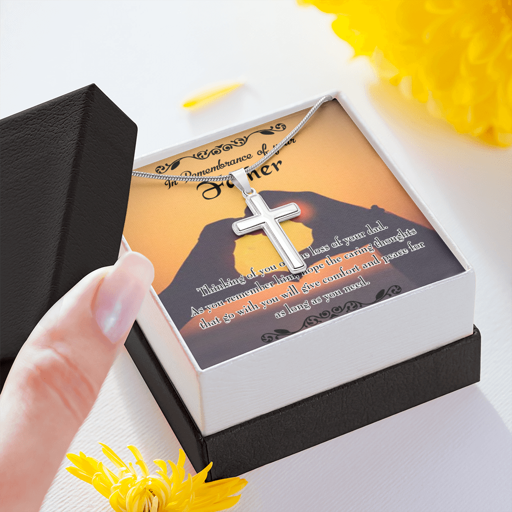 Thinking of You Dad Memorial Gift Dad Memorial Cross Necklace Sympathy Gift Loss of Father Condolence Message Card-Express Your Love Gifts