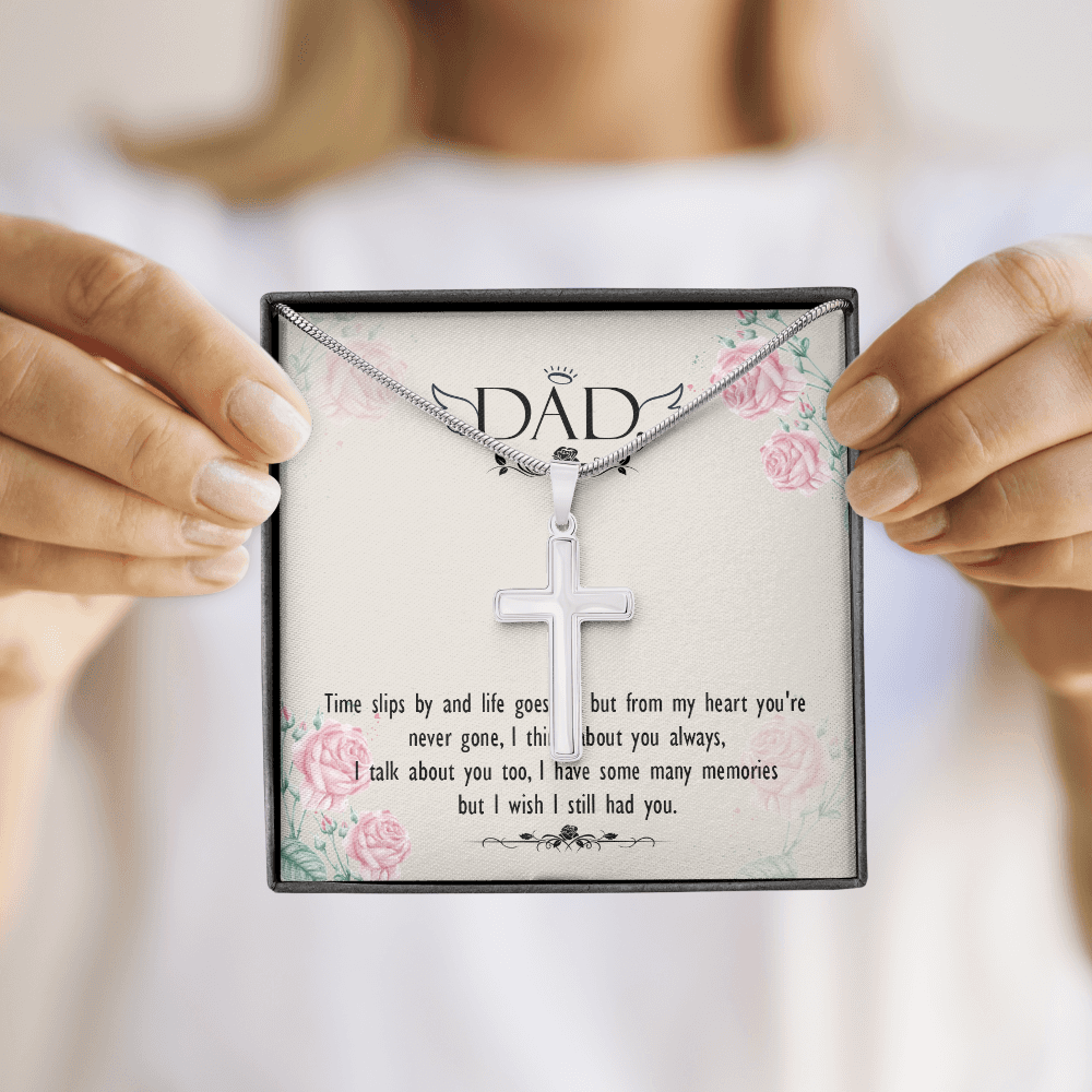 Time Slips by Dad Memorial Gift Dad Memorial Cross Necklace Sympathy Gift Loss of Father Condolence Message Card-Express Your Love Gifts