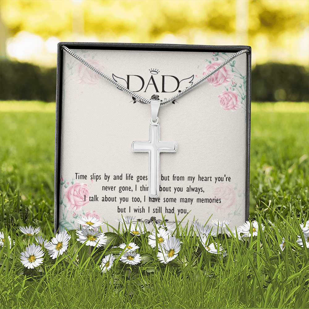 Time Slips by Dad Memorial Gift Dad Memorial Cross Necklace Sympathy Gift Loss of Father Condolence Message Card-Express Your Love Gifts