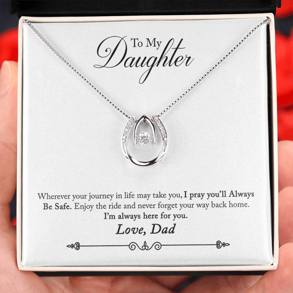 To Daughter from Dad Lucky Horseshoe Necklace Message Card 14k w CZ Crystals-Express Your Love Gifts