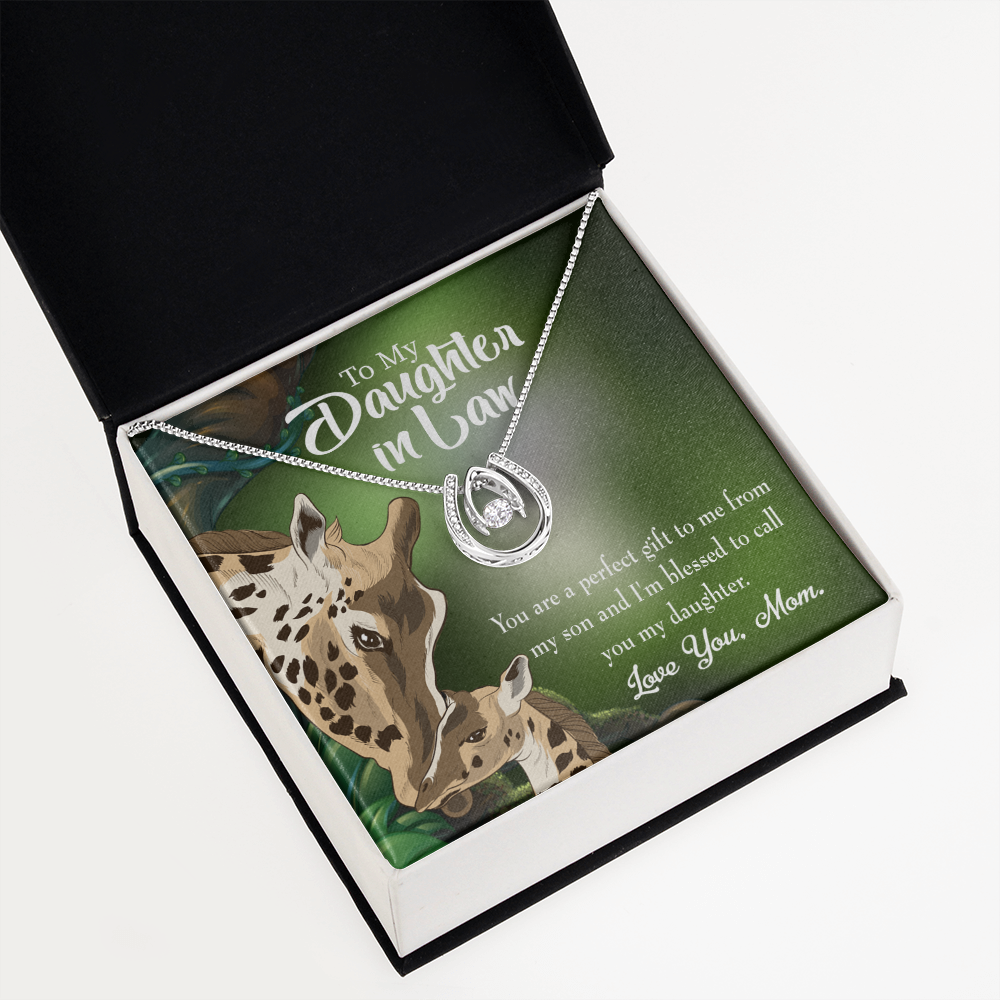 To Daughter-in-Law Perfect Gift Lucky Horseshoe Necklace Message Card 14k w CZ Crystals-Express Your Love Gifts