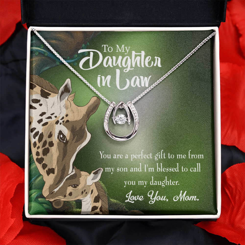 To Daughter-in-Law Perfect Gift Lucky Horseshoe Necklace Message Card 14k w CZ Crystals-Express Your Love Gifts