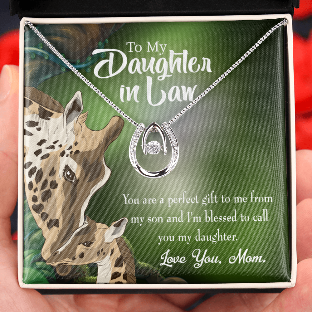 To Daughter-in-Law Perfect Gift Lucky Horseshoe Necklace Message Card 14k w CZ Crystals-Express Your Love Gifts
