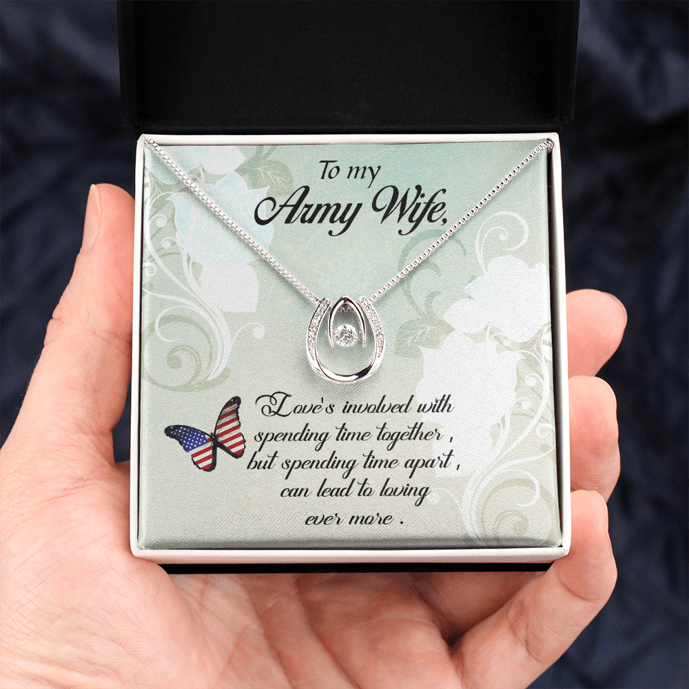 To My Army Wife Loving More Lucky Horseshoe Necklace Message Card 14k w CZ Crystals-Express Your Love Gifts