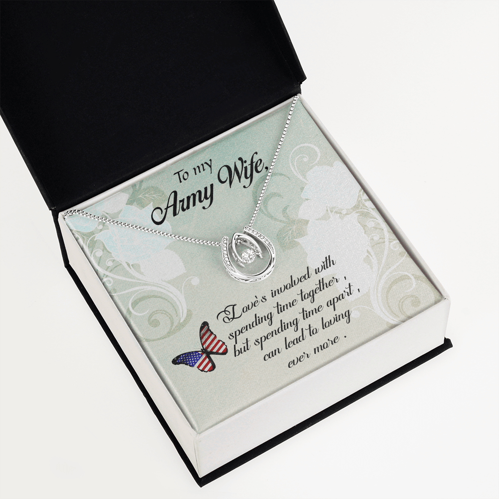 To My Army Wife Loving More Lucky Horseshoe Necklace Message Card 14k w CZ Crystals-Express Your Love Gifts