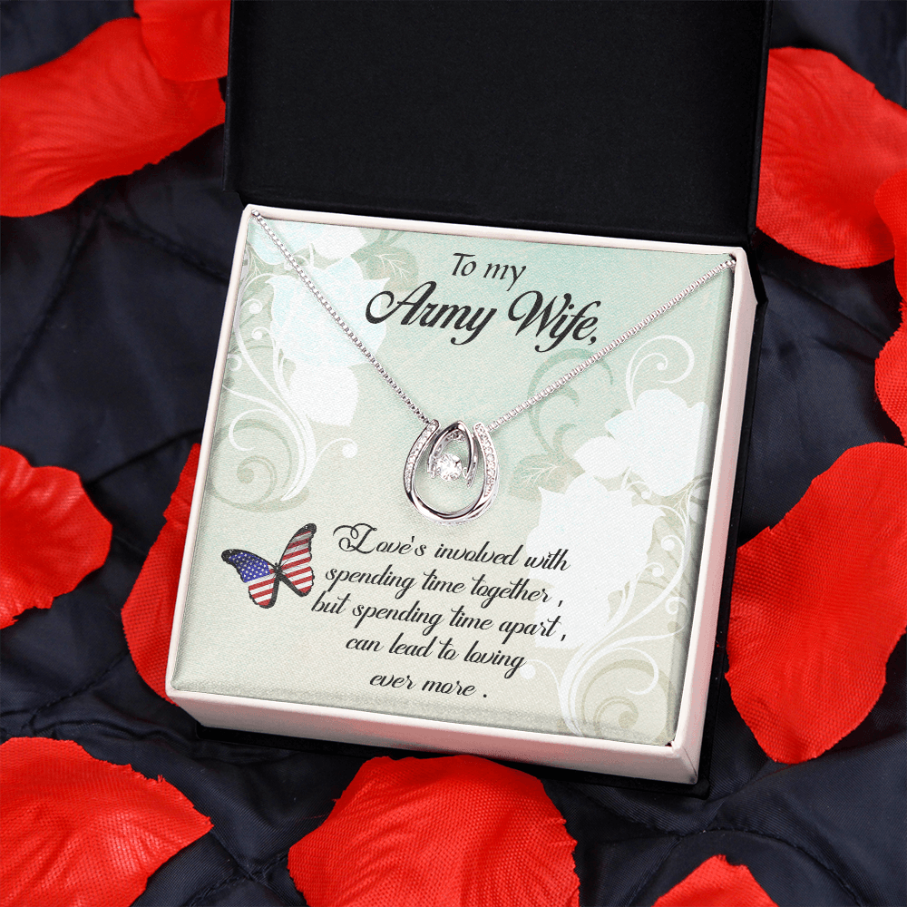 To My Army Wife Loving More Lucky Horseshoe Necklace Message Card 14k w CZ Crystals-Express Your Love Gifts