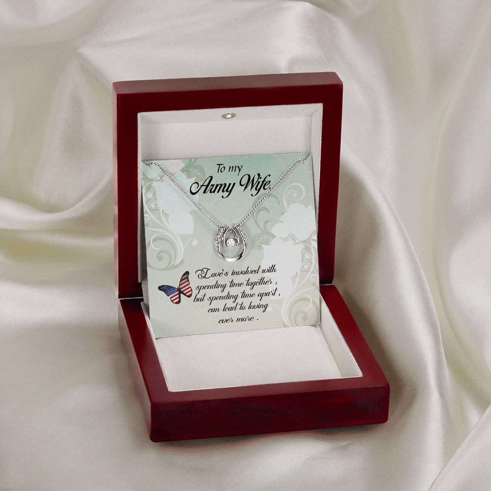 To My Army Wife Loving More Lucky Horseshoe Necklace Message Card 14k w CZ Crystals-Express Your Love Gifts