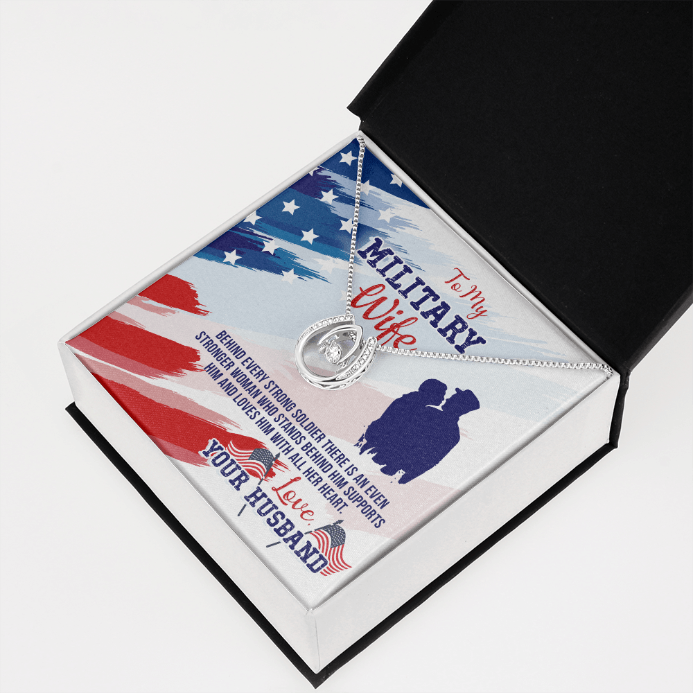 To My Army Wife Strong Soldier Lucky Horseshoe Necklace Message Card 14k w CZ Crystals-Express Your Love Gifts