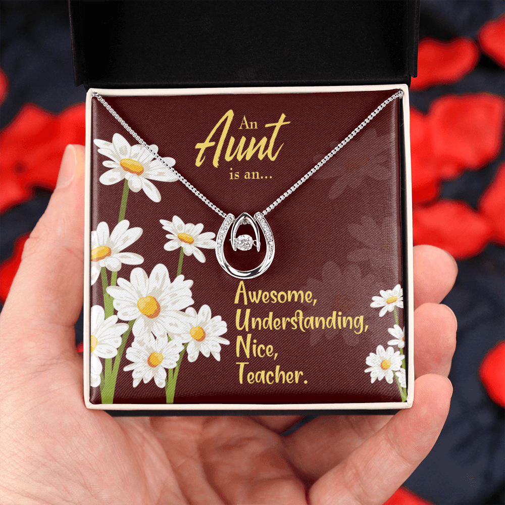 To My Aunt AUNT Definition Lucky Horseshoe Necklace Message Card 14k w CZ Crystals-Express Your Love Gifts