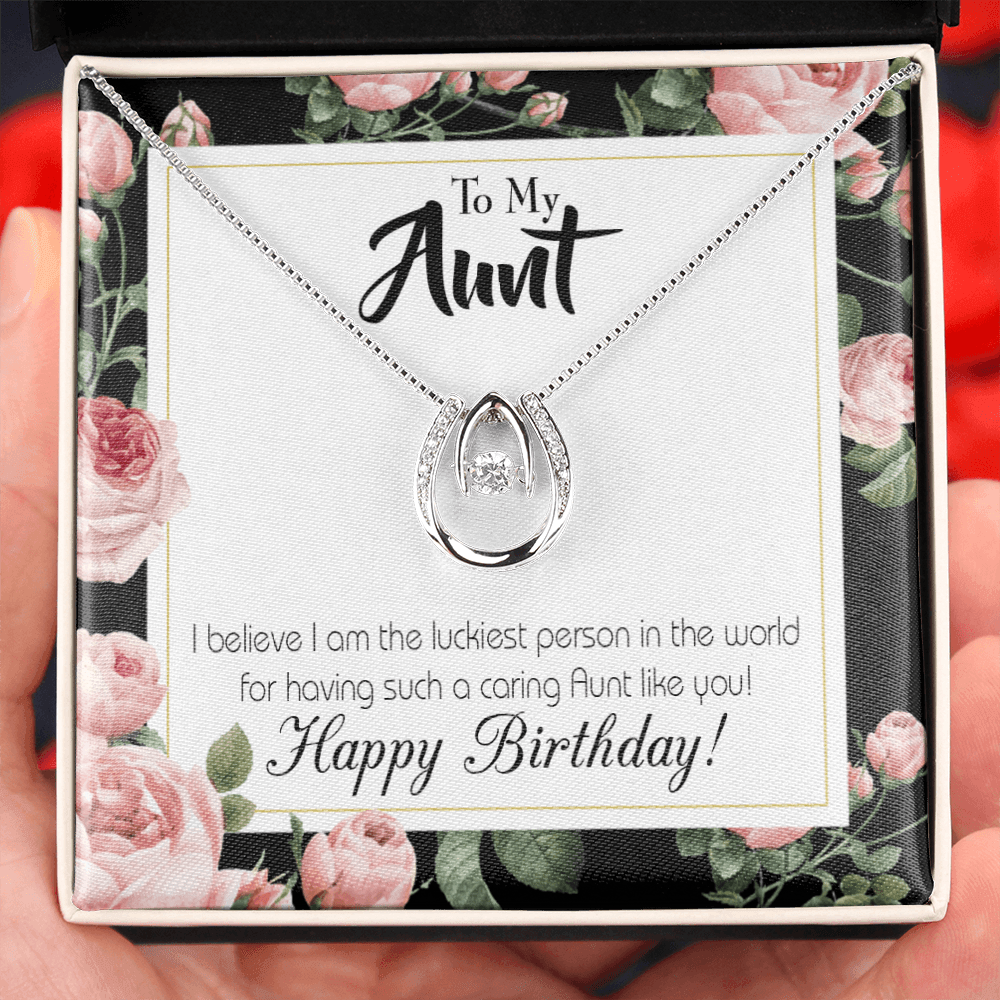 To My Aunt Aunt Like You Lucky Horseshoe Necklace Message Card 14k w CZ Crystals-Express Your Love Gifts