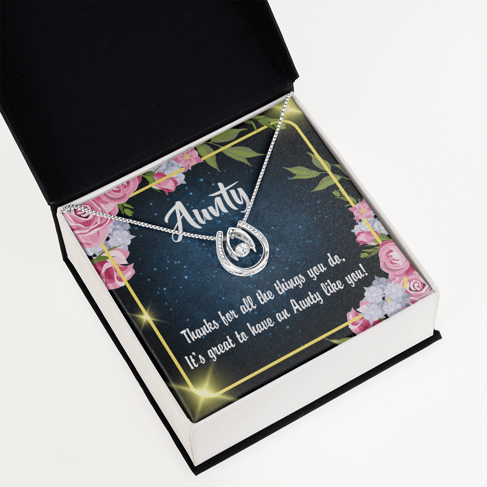 To My Aunt Auntie Like You Lucky Horseshoe Necklace Message Card 14k w CZ Crystals-Express Your Love Gifts