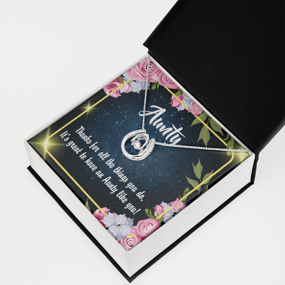 To My Aunt Auntie Like You Lucky Horseshoe Necklace Message Card 14k w CZ Crystals-Express Your Love Gifts