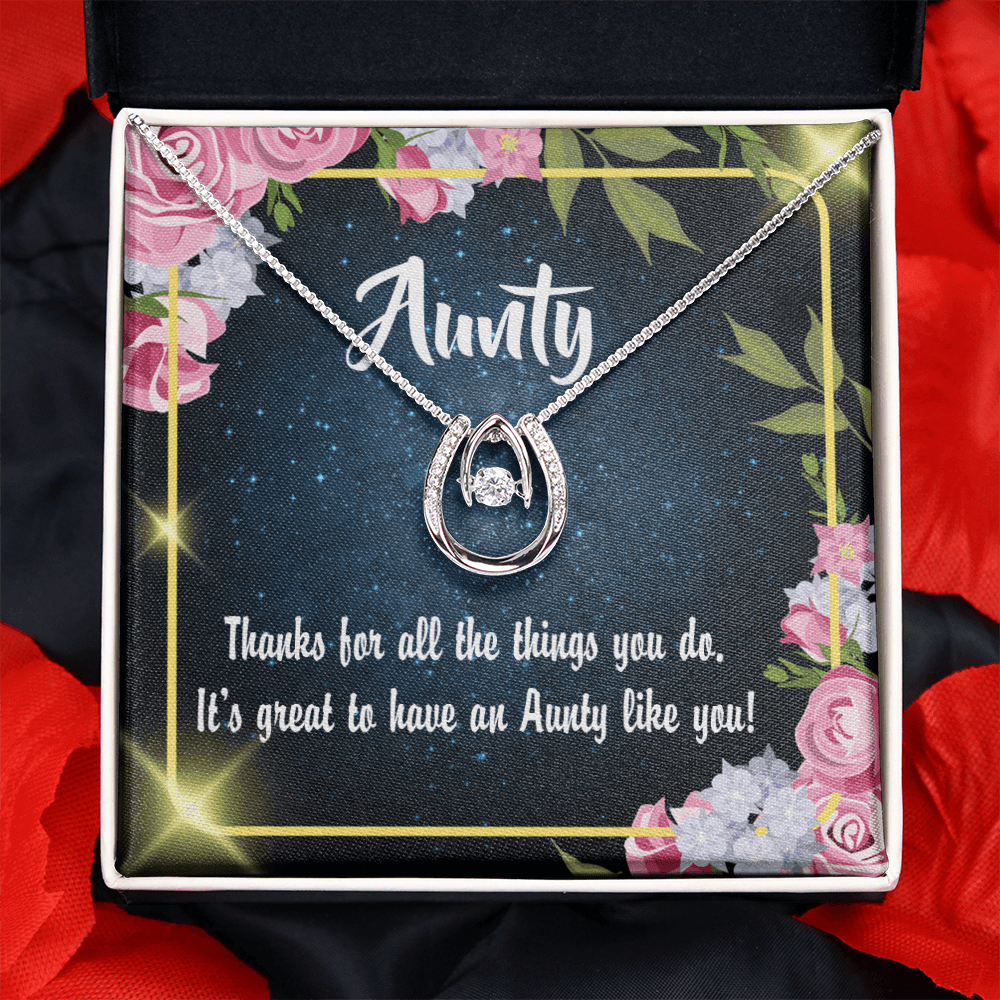 To My Aunt Auntie Like You Lucky Horseshoe Necklace Message Card 14k w CZ Crystals-Express Your Love Gifts