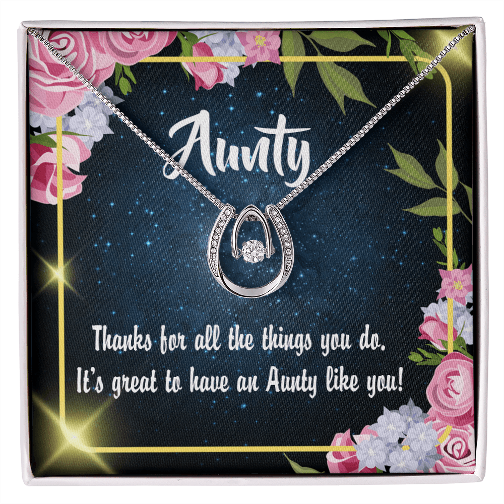 To My Aunt Auntie Like You Lucky Horseshoe Necklace Message Card 14k w CZ Crystals-Express Your Love Gifts