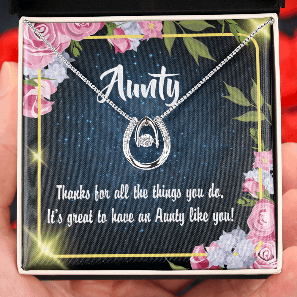 To My Aunt Auntie Like You Lucky Horseshoe Necklace Message Card 14k w CZ Crystals-Express Your Love Gifts