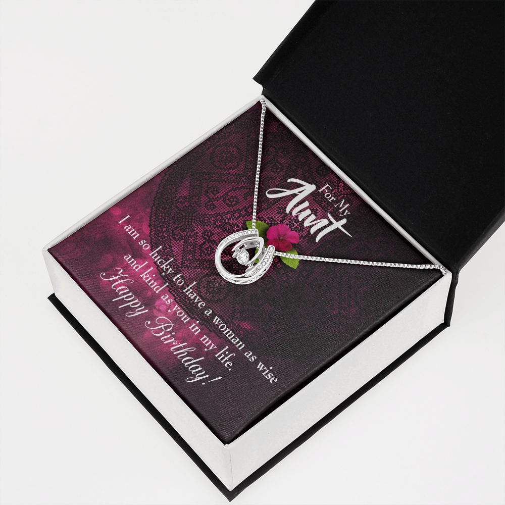 To My Aunt Lucky to Have Happy Birthday Message Lucky Horseshoe Necklace Message Card 14k w CZ Crystals-Express Your Love Gifts