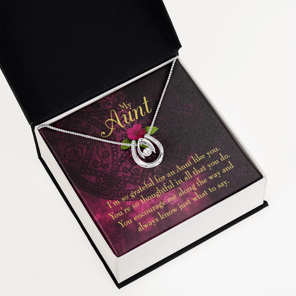 To My Aunt So Grateful Lucky Horseshoe Necklace Message Card 14k w CZ Crystals-Express Your Love Gifts
