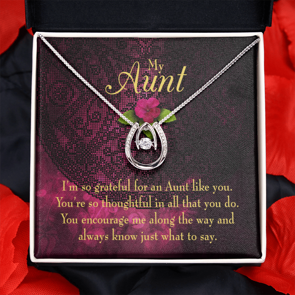 To My Aunt So Grateful Lucky Horseshoe Necklace Message Card 14k w CZ Crystals-Express Your Love Gifts