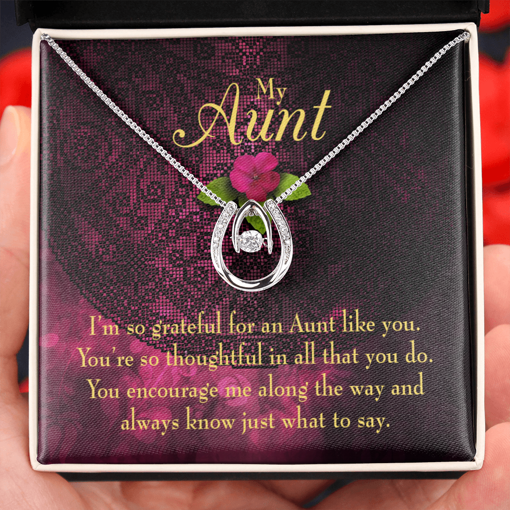 To My Aunt So Grateful Lucky Horseshoe Necklace Message Card 14k w CZ Crystals-Express Your Love Gifts
