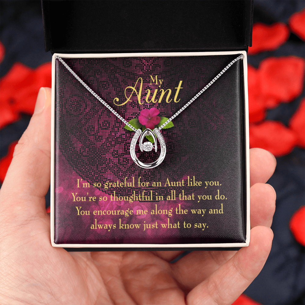 To My Aunt So Grateful Lucky Horseshoe Necklace Message Card 14k w CZ Crystals-Express Your Love Gifts