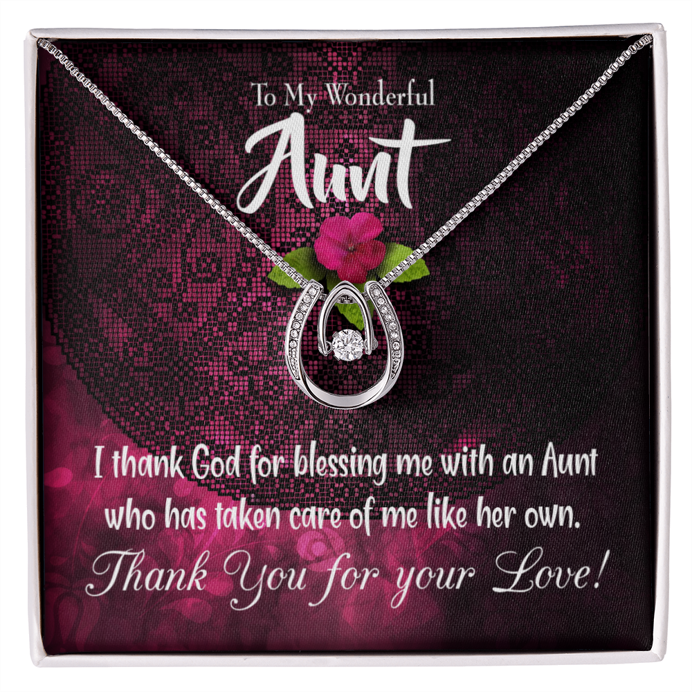 To My Aunt Thank God Lucky Horseshoe Necklace Message Card 14k w CZ Crystals-Express Your Love Gifts