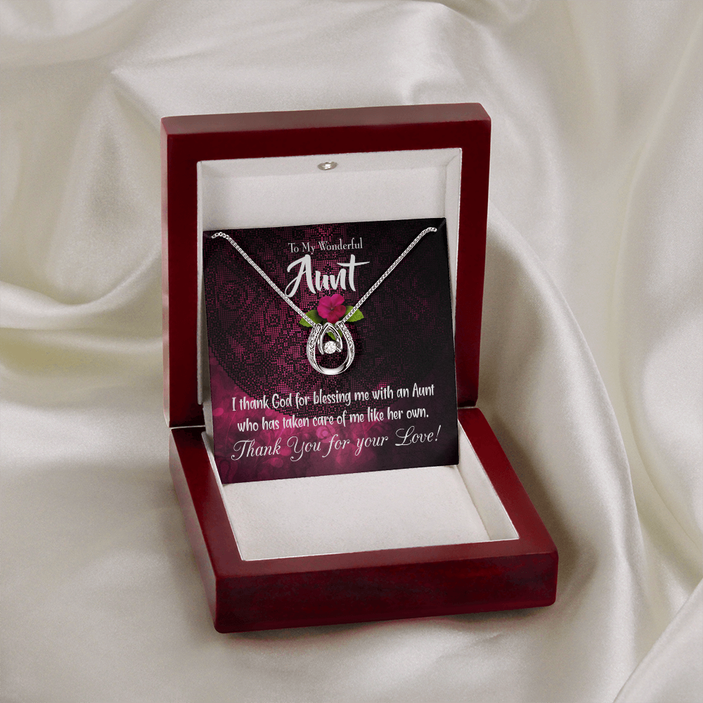 To My Aunt Thank God Lucky Horseshoe Necklace Message Card 14k w CZ Crystals-Express Your Love Gifts