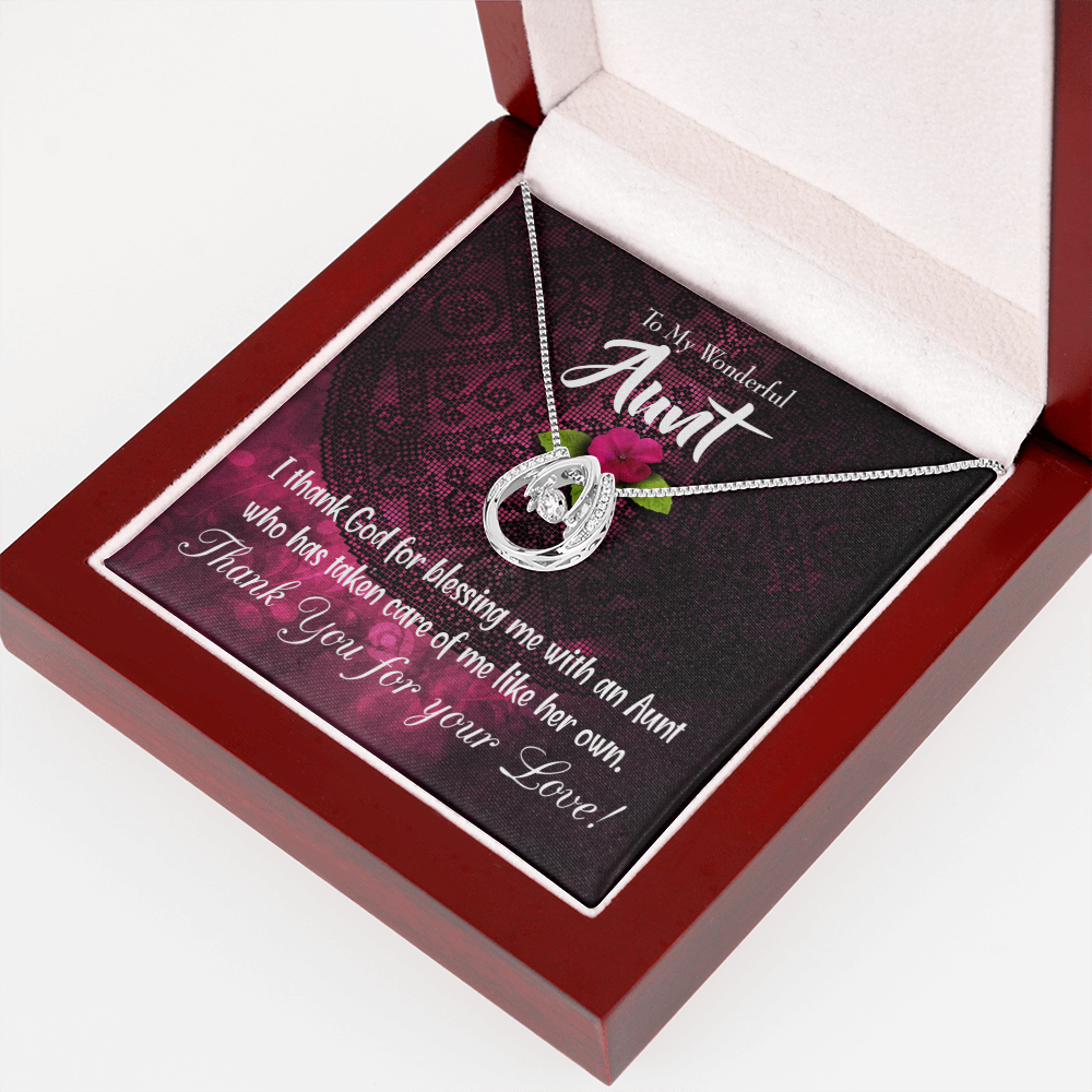 To My Aunt Thank God Lucky Horseshoe Necklace Message Card 14k w CZ Crystals-Express Your Love Gifts