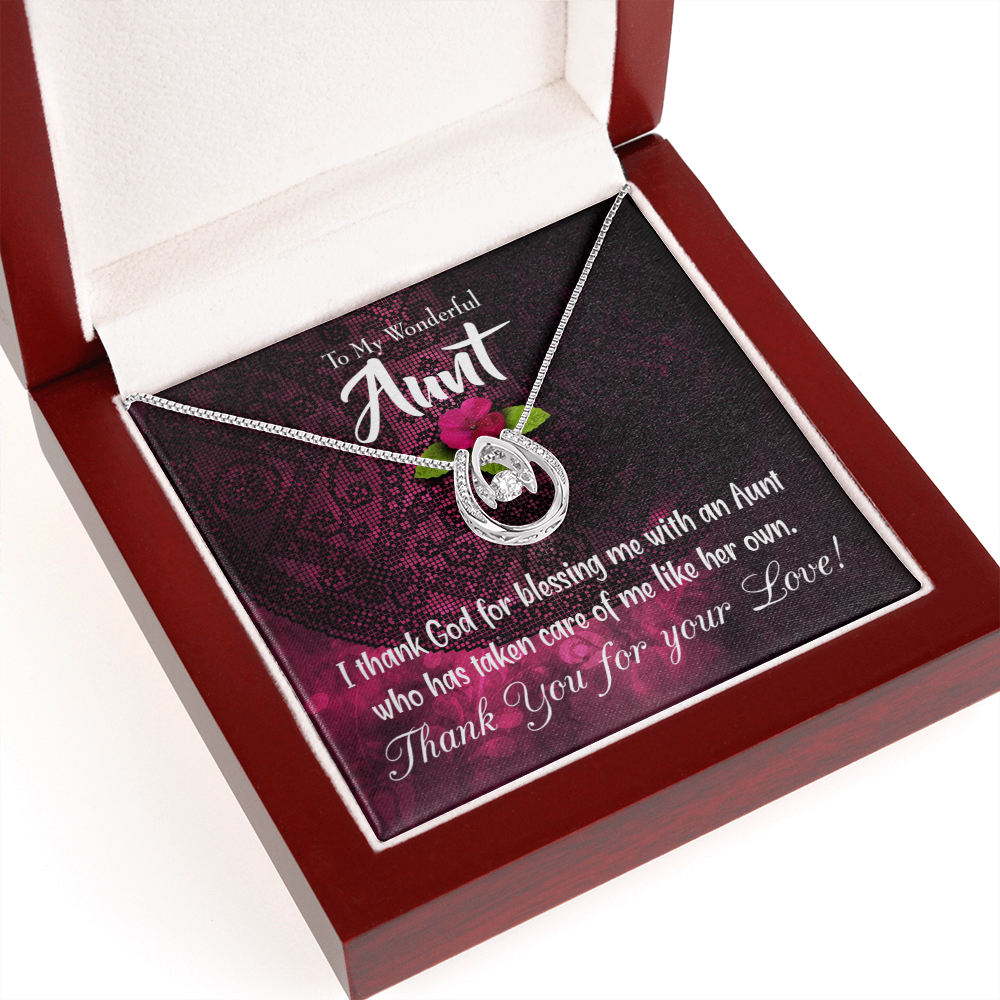 To My Aunt Thank God Lucky Horseshoe Necklace Message Card 14k w CZ Crystals-Express Your Love Gifts