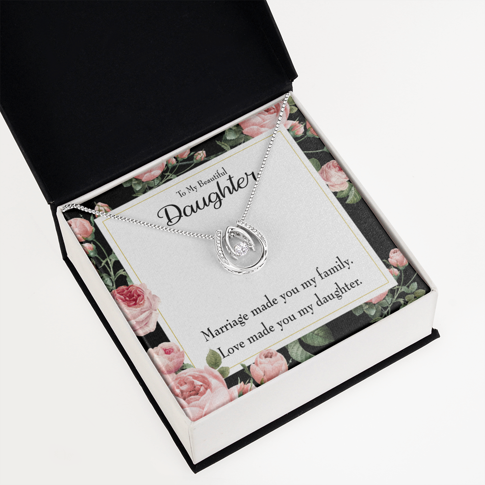 To My Beautiful Daughter Lucky Horseshoe Necklace Message Card 14k w CZ Crystals-Express Your Love Gifts