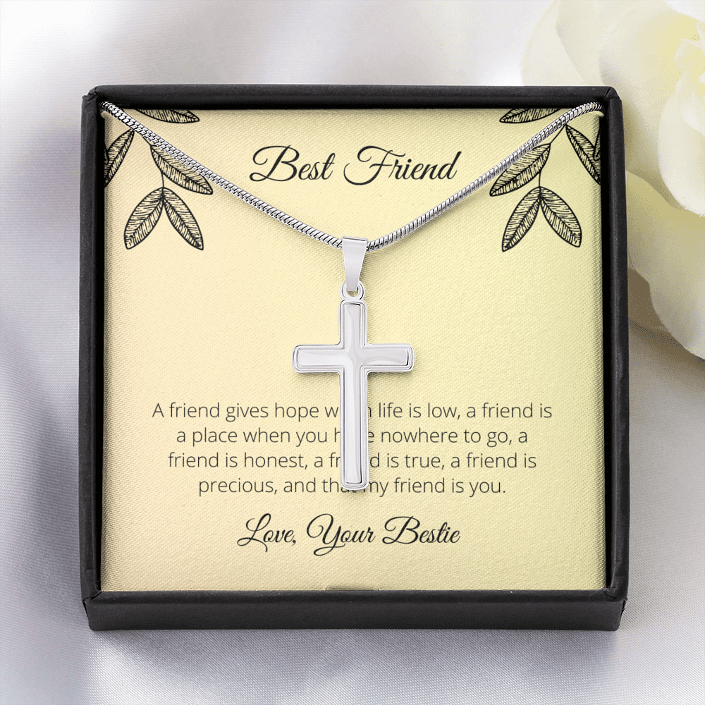 To My Best Friend Precious Friend Cross Card Necklace w Stainless Steel Pendant-Express Your Love Gifts