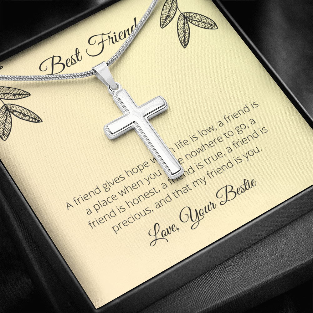 To My Best Friend Precious Friend Cross Card Necklace w Stainless Steel Pendant-Express Your Love Gifts