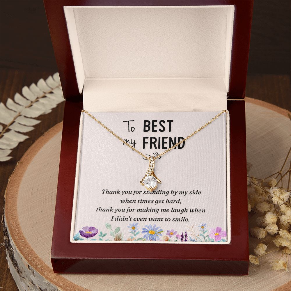 To My Best Friend Thank you Alluring Ribbon Necklace Message Card-Express Your Love Gifts