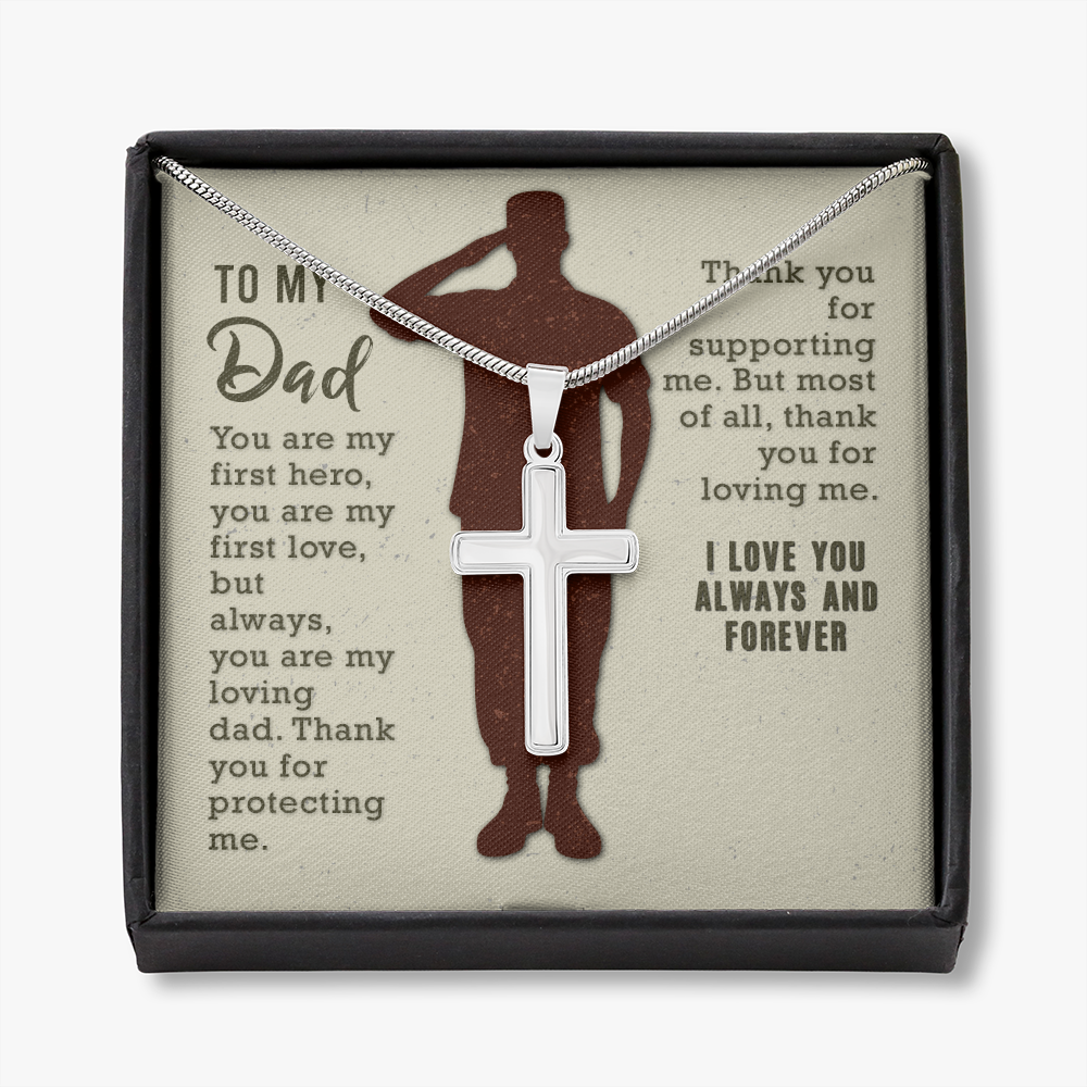 To My Dad You Are My First Hero Cross Card Necklace w Stainless Steel Pendant-Express Your Love Gifts