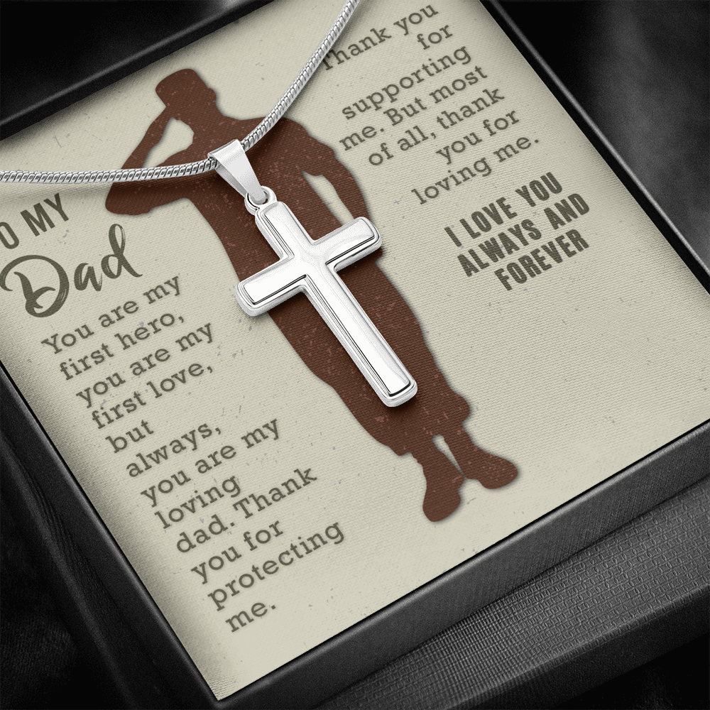 To My Dad You Are My First Hero Cross Card Necklace w Stainless Steel Pendant-Express Your Love Gifts