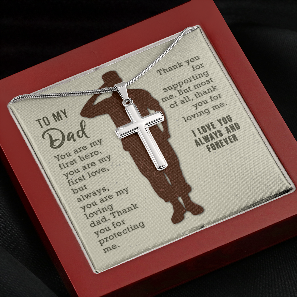 To My Dad You Are My First Hero Cross Card Necklace w Stainless Steel Pendant-Express Your Love Gifts